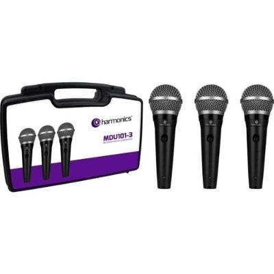 Kit de Microfone MDU101 com 3 Unidades Dinâmicas Cardióides Unidirecionais Preto Harmonics