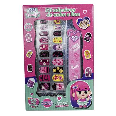 Kit Adesivos de Unha e Lixa DM7076 com 20 Unidades e 1 Lixa para Crianças a Partir de 3 Anos DM Toys