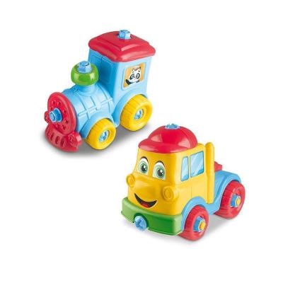 Kit Caminhão e Trem Brinquedo Multicolorido Educativo com Formas Arredondadas Azul Lua de Cristal