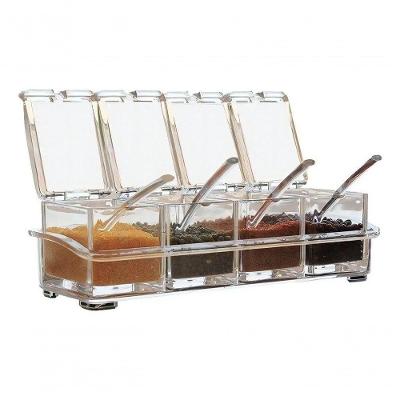Porta Tempero 4 Potes para Cozinha com Suporte Organizador de Condimentos Aquilae