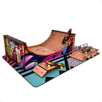 Pista de Dedo Pista de Skate em MDF Adesivado Grafite para Manobras com 3 Rampas Verde Água Roxo OEM