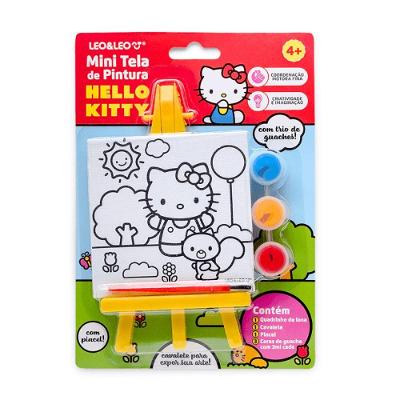 Mini Tela de Pintura Infantil Hello Kitty com Cavalete e Tintas Amarelo Leonora