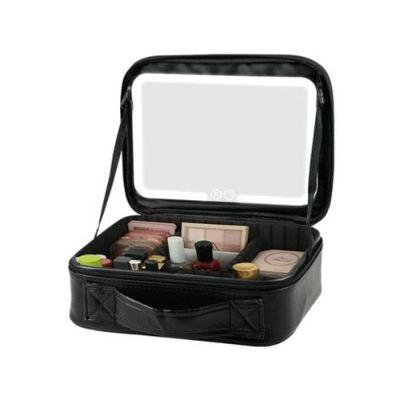 Necessaire com Alça e Espelho Interno LED para Maquiagens e Cosméticos Preto Top Rio Comercial