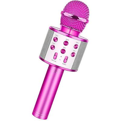 Microfone Infantil de Karaokê sem Fio Bluetooth WS-858 com Auto-Tune Ajustável Rosa OEM