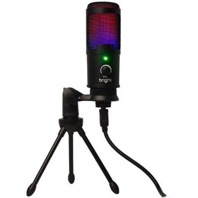 Microfone de Mesa Streamer RGB [F002] com Conexão USB e Iluminação Que Reage ao Som Preto Bright