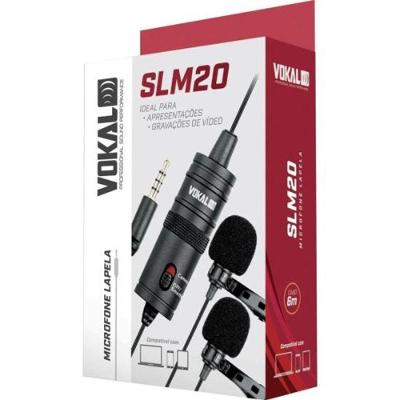Microfone de Lapela Duplo SLM20 com Captação de Som Nítida e Clara Preto Vokal