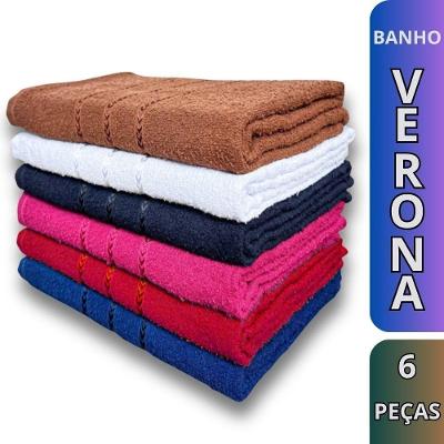Kit 6 Toalhas de Banho Verona 100% Algodão em Tecido Absorvente 220g-m² Alta Absorção Multicor
