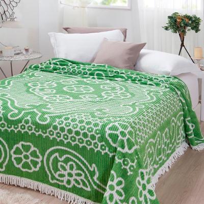 Colcha Casal Chenille Canelada Bruna Verde Branco Jolitex