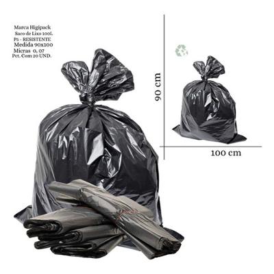 Saco De Lixo 100 Litros Resistente P5 - 50 Unidades Cor Preto (pacote 5kg 90x100 0,07micras) 2,5kg