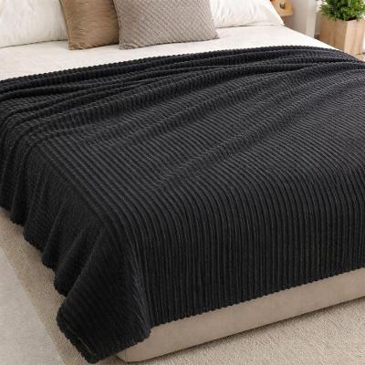 Manta Cobertor Casal Relevo Canelado 200 X 180 Cm - Preto