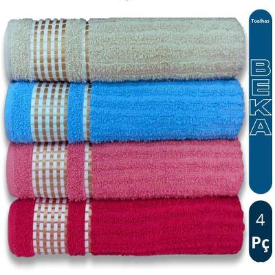 Kit Toalha de Banho 4 Peças Caneladas Gigante Banhão 70 X 140 100% Algodão 350g-m² Alta Absorção