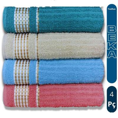 Kit Toalha de Banho 4 Peças Caneladas Gigante Banhão 70 X 140 100% Algodão 350g-m²