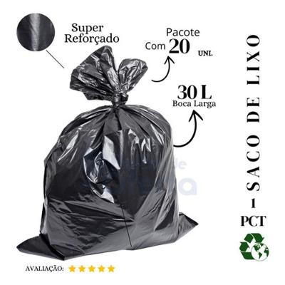 Saco de Lixo Super Reforçado Preto 30L com 20 Unidades para Uso Doméstico Higipack
