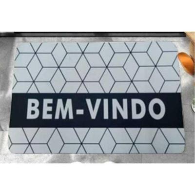 Tapete de Banheiro Retangular Bem Vind em Veludo Cristal 40x60 1 Peça Estampado Antiderrapante OEM