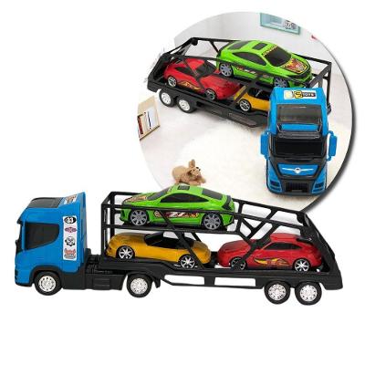 Brinquedo Caminhão Cegonha Grande com 3 Mini Carros e Estrutura de Dois Andares Azul Fullcommerce