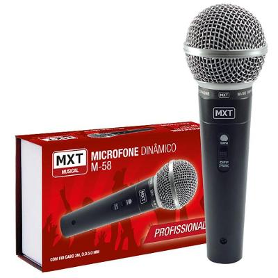 Microfone Dinâmico com Fio M-58 Profissional com Cabo 3 METROS O.D.5.0 mm Grupo MXT