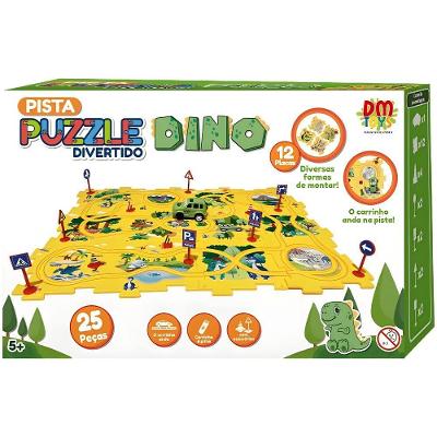 Pista de Brinquedo Pista Puzzle Dino Divertido 25 Peças com Carrinho Dinossauro para Crianças DM