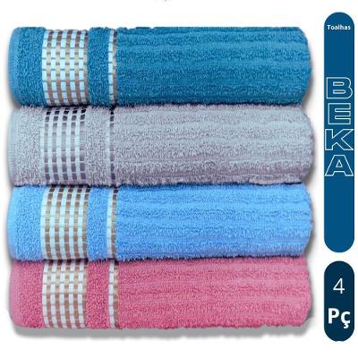 Kit 4 Toalhas de Banho Caneladas Gigante Banhão 70 X 140 100% Algodão 350G-M² Super Absorção