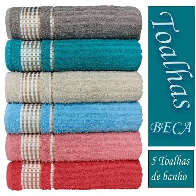 Kit Toalhas de Banho 5 Peças Caneladas 100% Algodão 350g-m² Gigante Banhão 70 X 140