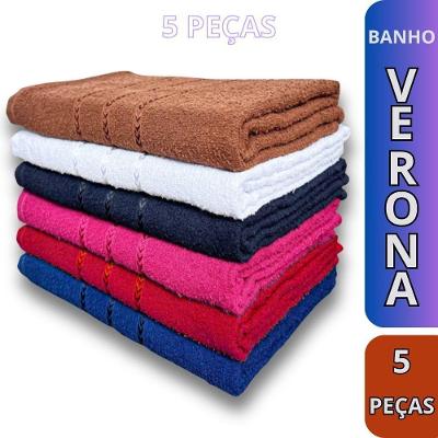 Kit 5 Toalhas de Banho Verona 70x125 100% Algodão Gramatura 220G-M² Absorvente Diversas Cores