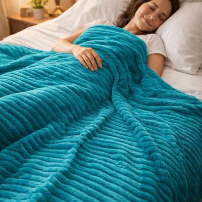 Manta Cobertor Casal Relevo Canelado 200 X 180 Cm - Azul Celeste