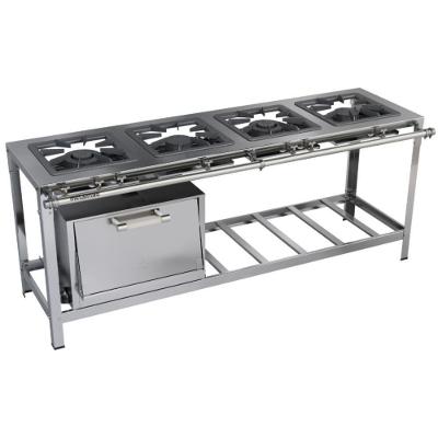Fogão Industrial Stori Premium 4 Bocas 40x40 Em Linha Com Forno M12 Aço Inox 430 Metalmaq