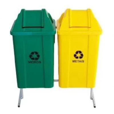 Conjunto para Coleta Seletiva 60L com 2 Lixeiras com Suporte e Adesivos Multicolor Higipack