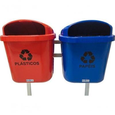 Conjunto de Lixeira para Coleta Seletiva 40 Litros Jsn com Suporte em Aço e Proteção UV Azul