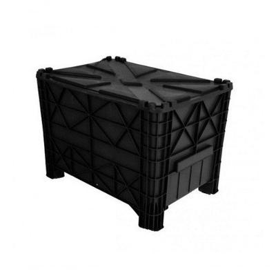 Caixa Plástica com Tampa Preta 372 Litros 370L Empilhável Preto Premium Colchões