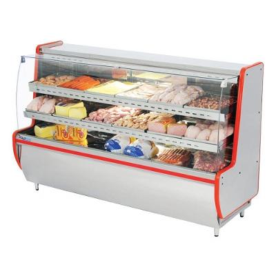 Balcão De Frios E Avicola 2mt Polofrio Expositor 1205 Vidro Semi Curvo 110V Faixa Preta