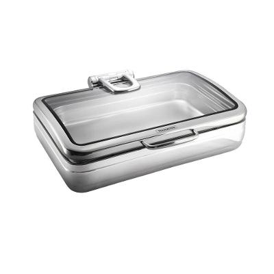 Rechaud banho-maria Banho Maria Retangular com Cuba GN 1-1 9,06 l e Tampa de Vidro Basculante Inox