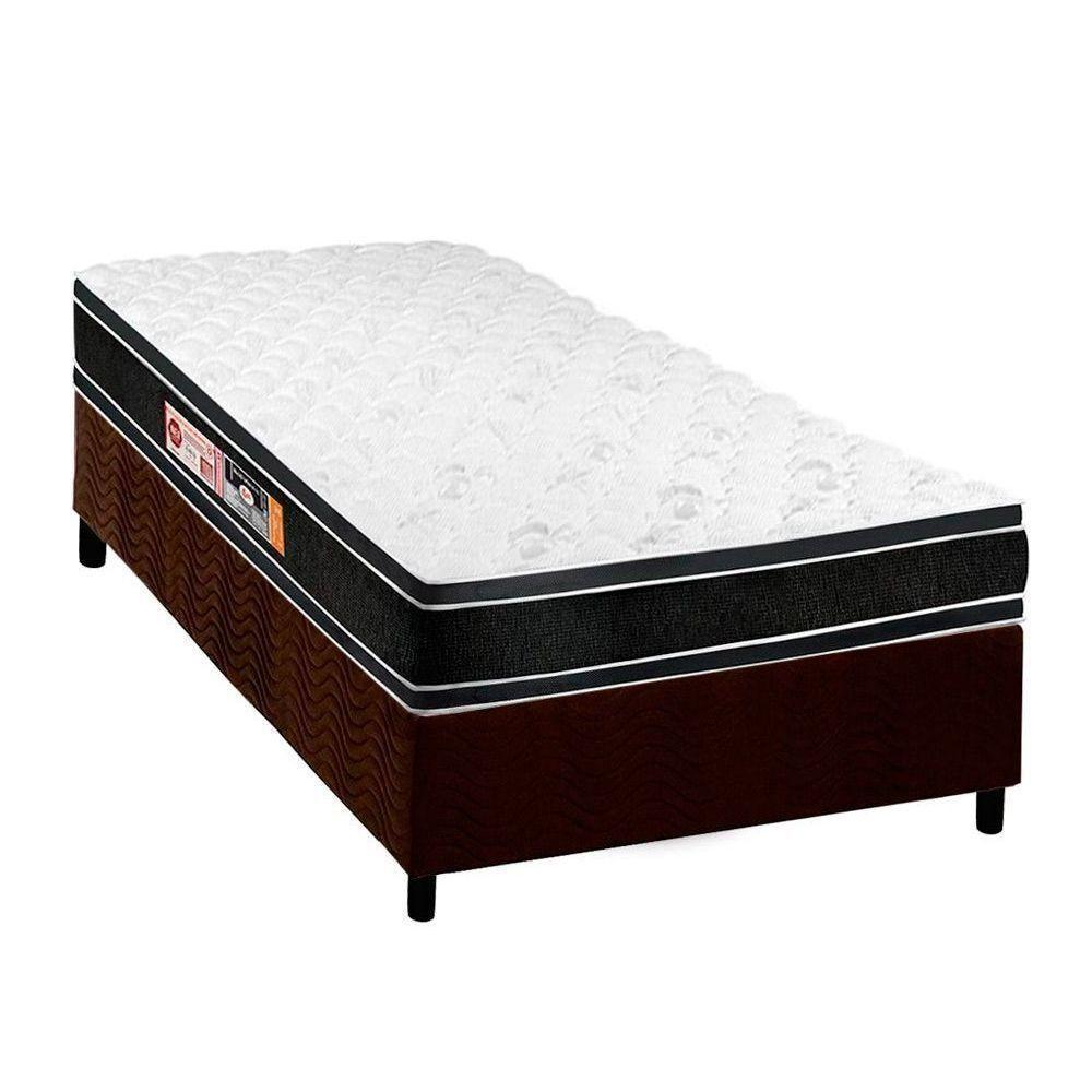 Cama Box Solteiro: Colchão Espuma Castor D33 Black e White + Base CRC Suede Brown(88x188) - 1