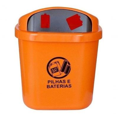 Lixeira para Coleta Seletiva Suporte para Descarte de Pilhas e Baterias 40L com Fechadura Laranja
