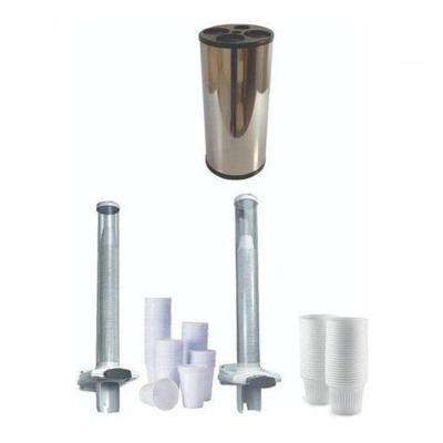 Kit Lixeira e Dispensador Copos para Água e Café 3 Peças Capacidade 430 Copos Inox Higipack