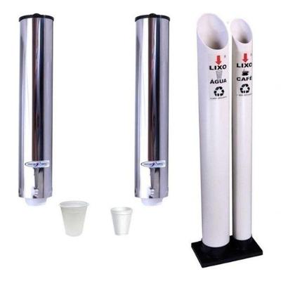 Kit Suporte para Copos Descartáveis com Dispenser para Água e Café Inox Higipack
