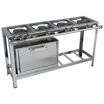 Fogão Industrial Stori Premium 4 Bocas 30x30 Em Linha Com Forno M12 Aço Inox 430 Metalmaq
