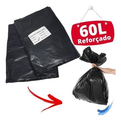 Saco para Lixo Sacos de Lixo Reforçados 60 Litros Capacidade 60L Carga Até 8KG Preto Higipack