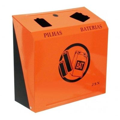 Suporte para Descarte de Pilhas e Baterias com Adesivo em Aço Carbono com Sistema de Chave Laranja