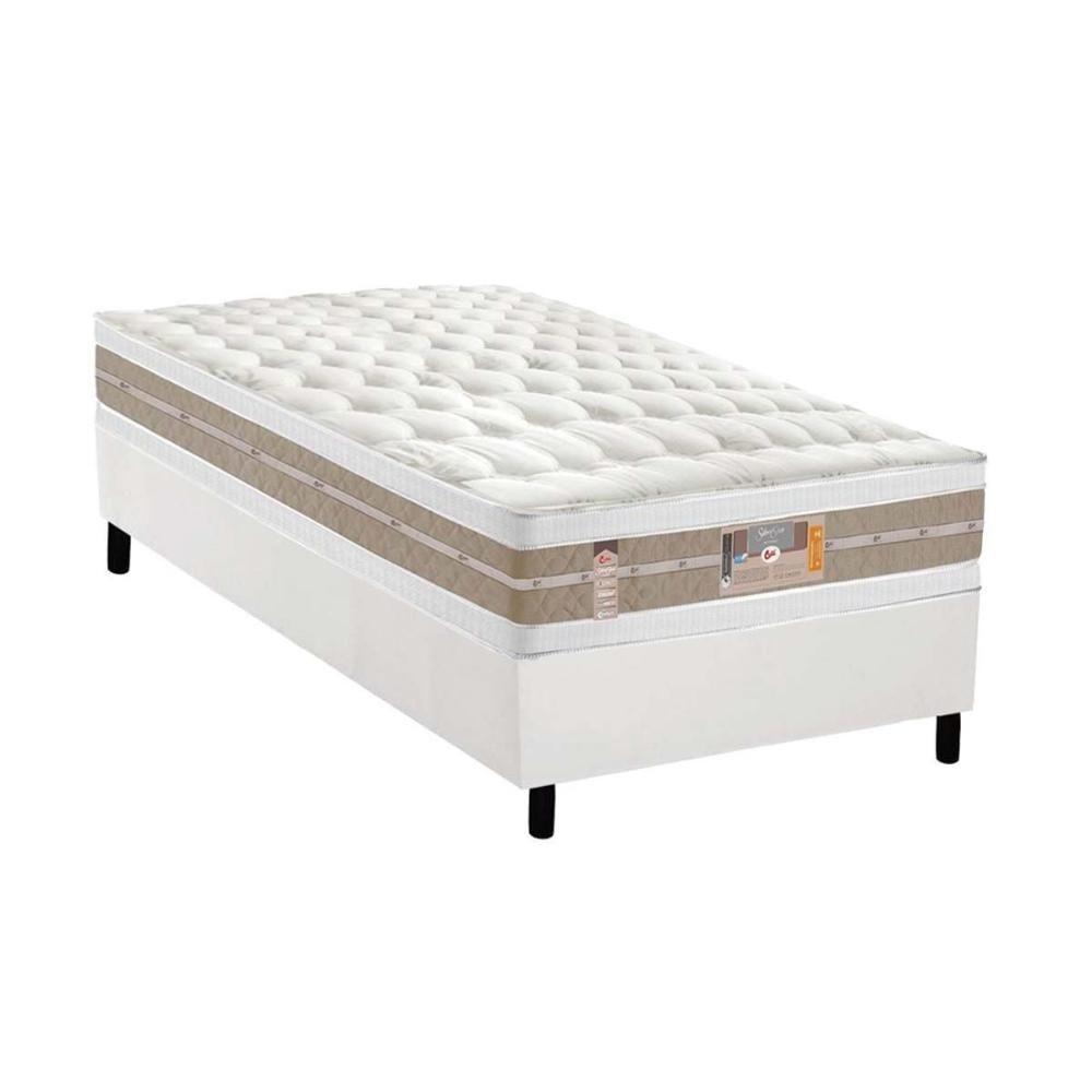 Cama Box Solteiro: Colchão Molas Castor Pocket Silver Star Air Double Face + Base CRC Courano White(88x188) - 1