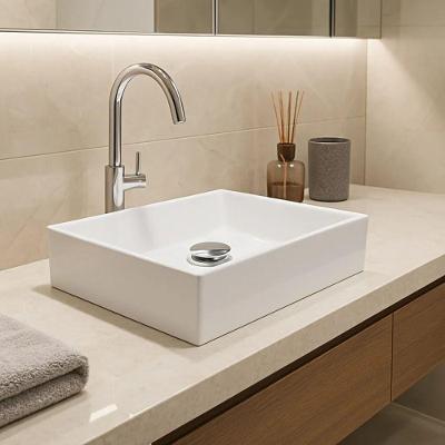 Kit Cuba para Banheiro Rodes Retangular de Sobrepor em Mármore Sintético com Válvula Click Inox