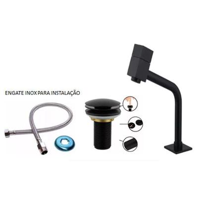Kit Torneira para Lavatório Quadrada de Mesa em Aço Inoxidável Acabamento Preto Fosco OEM