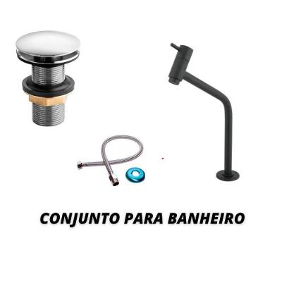 Jogo para Banheiro Kit Torneira com Válvula Click de Parede em Aço Inoxidável Preto OEM