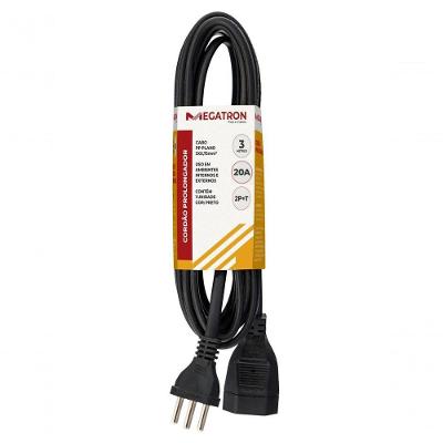 Extensão Elétrica Cordão Prolongador Megatron 20A 3X2,50MM² 3M 20A 250V Resistente Preto