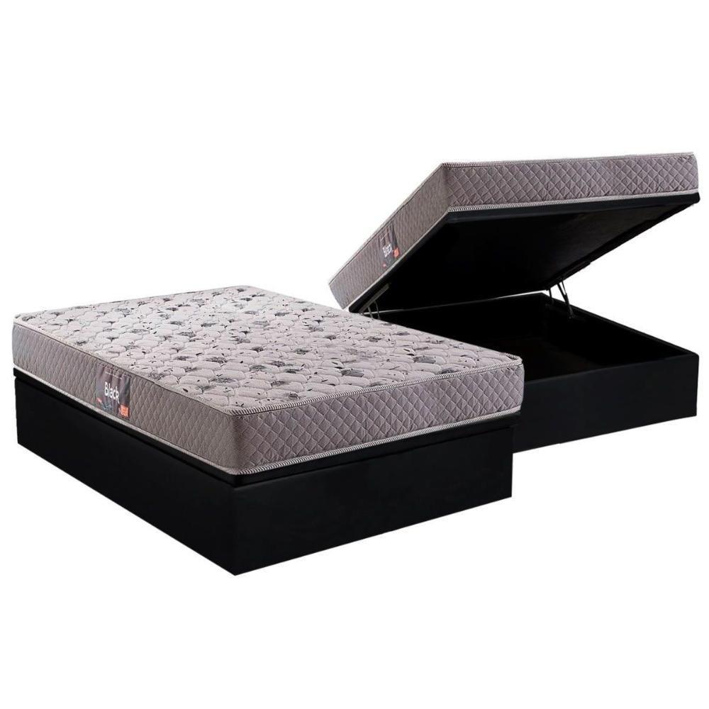 Cama Box Baú Casal: Colchão Anatômico Herval D45 / AG65 Black Double Face + Base CRC Suede Black(138x188) - 1