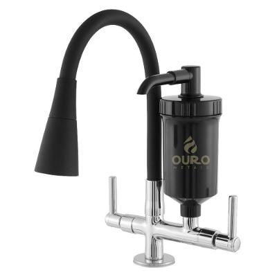 Torneira de Cozinha com Filtro Gourmet Tubo Cone 1-4 de Volta Parede Plástico ABS Cromado Bica