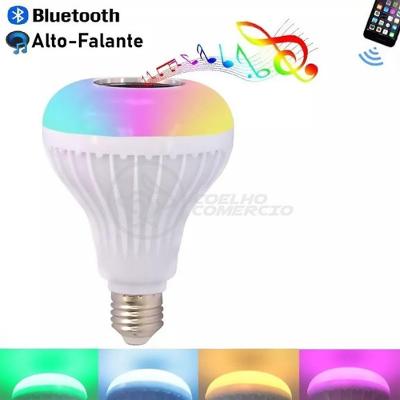 Lâmpada LED 12W E27 RGB com Caixa de Som Bluetooth Controle Remoto Branco Smart Bracelet