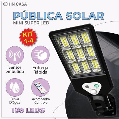 Luminária Pública Solar Mini Luz 108 Leds com Sensor de Movimento e Controle Remoto Branco OEM