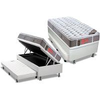 Cama Box Baú c/Auxiliar Solteiro: Colchão Molas Castor Pocket Light Stress + Base CRC Courano Branco(88x188) - 1