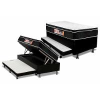Cama Box Baú c/Auxiliar Solteiro: Colchão Espuma Castor D33 Black e White + Base CRC Courano Black(88x188) - 1