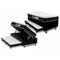 Cama Box Baú c/Auxiliar Solteiro: Colchão Espuma Castor D45 Black e White + Base CRC Courano Black(88x188) - 1